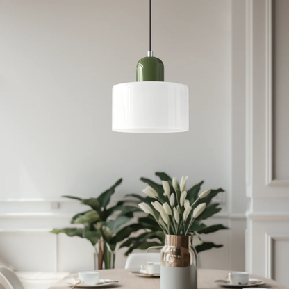 Stylish Retro Pendant Lamp with Orange Glass Shade and Green Top