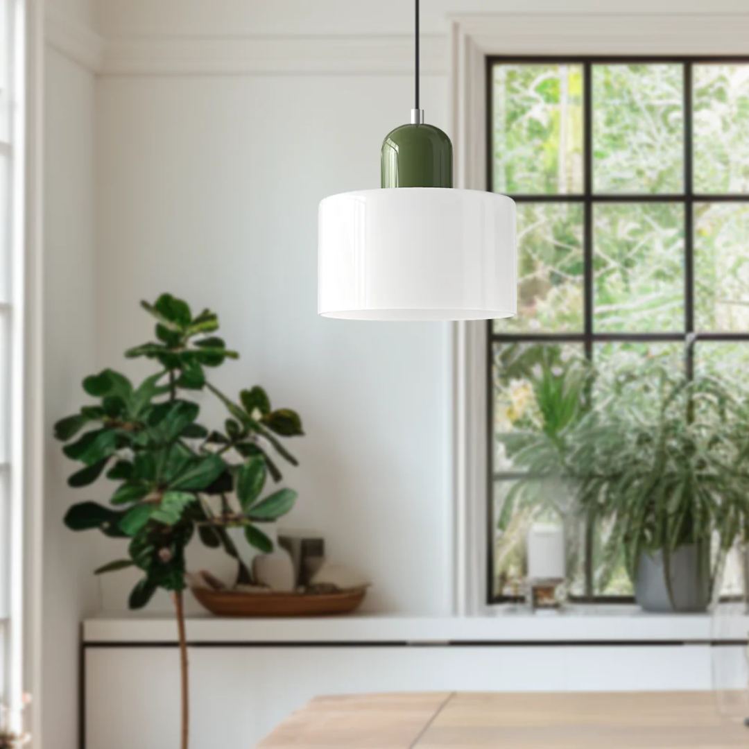 Stylish Retro Pendant Lamp with Orange Glass Shade and Green Top
