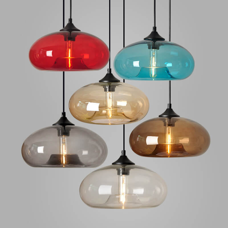 Industrial Glass Hanging Lamp – Ø28 cm, Multiple Colors, E26 Socket