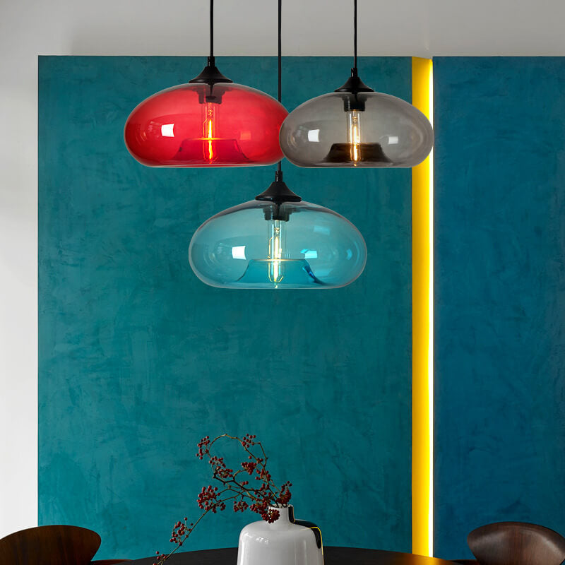 Industrial Glass Hanging Lamp – Ø28 cm, Multiple Colors, E26 Socket