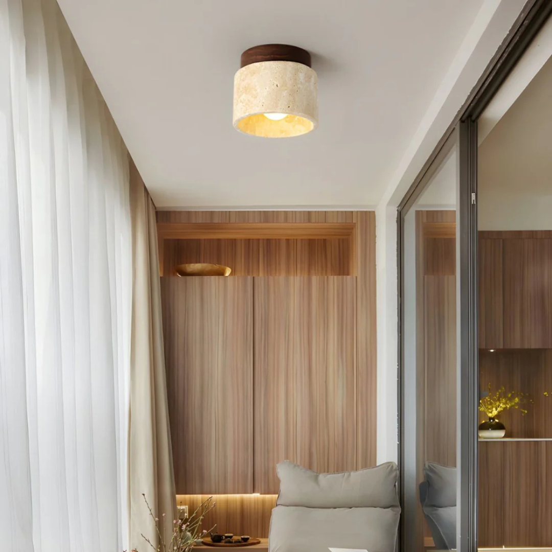 Lampa sufitowa z marmuru i drewna w japońskim stylu