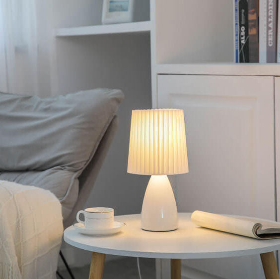 Skandynawska szklana lampa stołowa z abażurem z tkaniny – 3-kolorowe ściemnialne światło