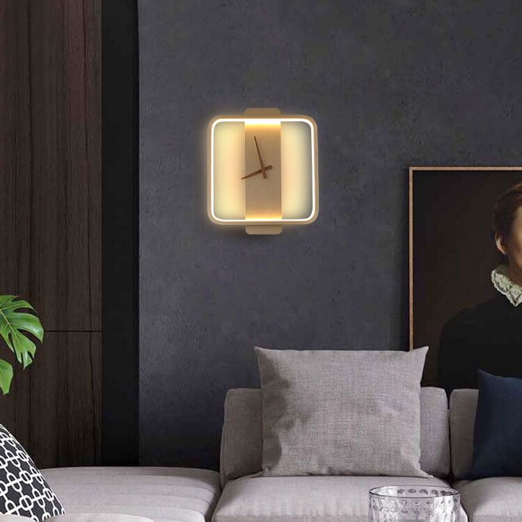 Nowoczesna Lampa Ścienna z Motywem Zegara – Akryl i Metal – Złoty/Czarny – LED 18W