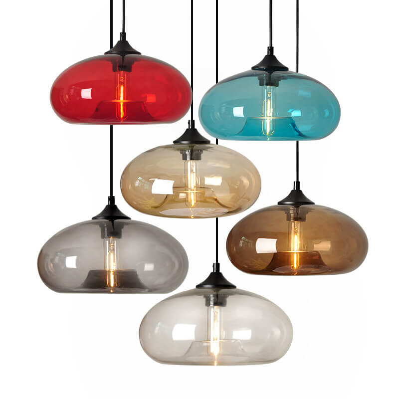 Industrial Glass Hanging Lamp – Ø28 cm, Multiple Colors, E26 Socket