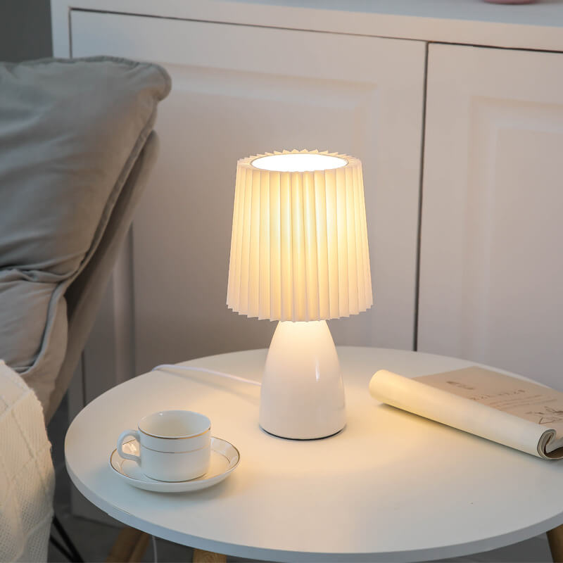 Skandynawska szklana lampa stołowa z abażurem z tkaniny – 3-kolorowe ściemnialne światło