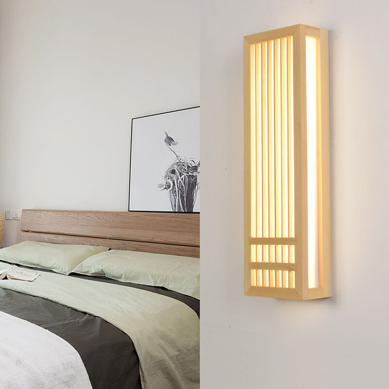 Nowoczesna drewniana lampa ścienna LED z beżowymi i akrylowymi akcentami