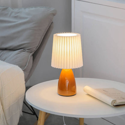 Skandynawska szklana lampa stołowa z abażurem z tkaniny – 3-kolorowe ściemnialne światło