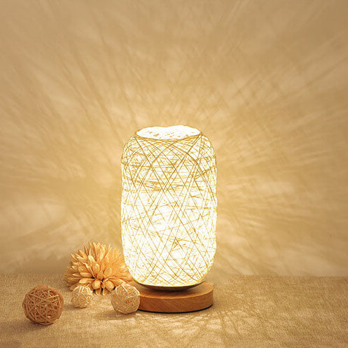 Industrial rattan and wood table lamp - Japandi, minimalist design and natural charm