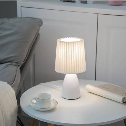Skandynawska szklana lampa stołowa z abażurem z tkaniny – 3-kolorowe ściemnialne światło
