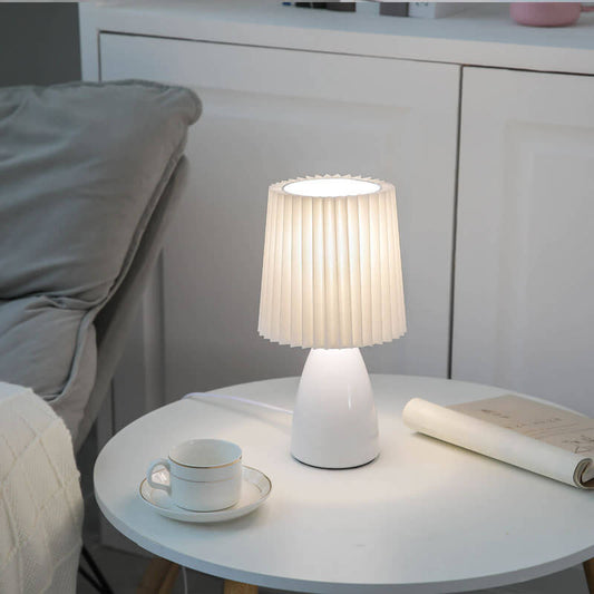 Scandinavian glass table lamp with fabric lampshade - 3-color dimmable light