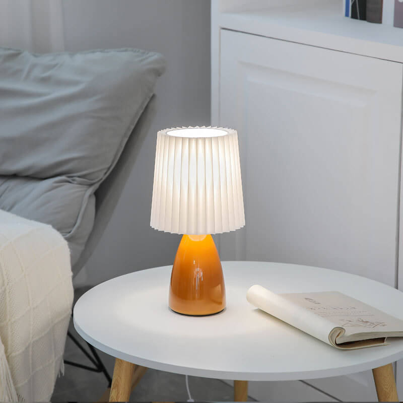 Skandynawska szklana lampa stołowa z abażurem z tkaniny – 3-kolorowe ściemnialne światło