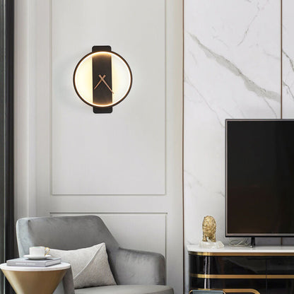 Nowoczesna Lampa Ścienna z Motywem Zegara – Akryl i Metal – Złoty/Czarny – LED 18W