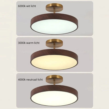 Lampa Sufitowa w Stylu Skandynawskim z Efektem Drewna i Złotą Ramą