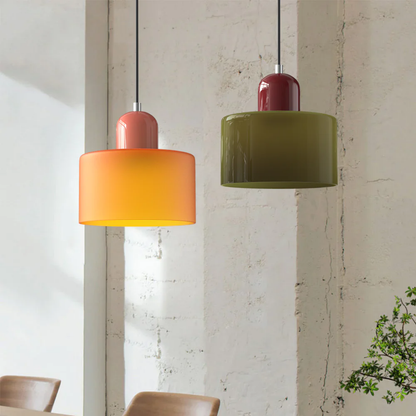 Stylish Retro Pendant Lamp with Orange Glass Shade and Green Top