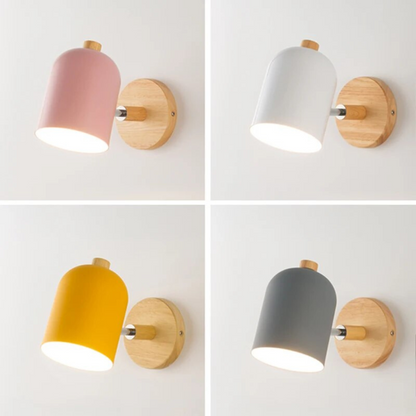 Scandinavian wooden LED wall lamp with warm light and pastel design