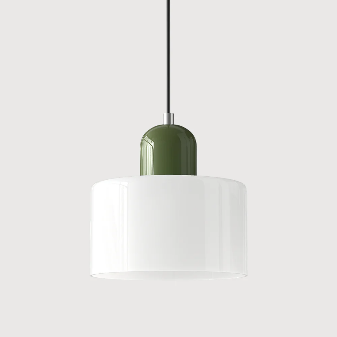 Stylish Retro Pendant Lamp with Orange Glass Shade and Green Top