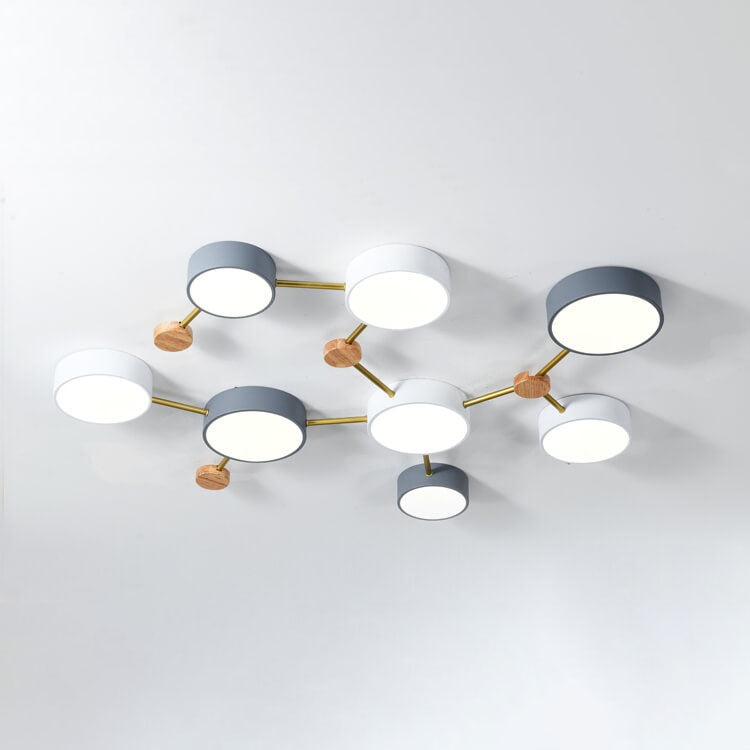 Modułowa nowoczesna lampa sufitowa LED z drewna i akrylu w prostym designie