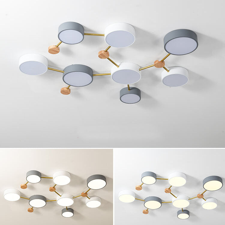 Modułowa nowoczesna lampa sufitowa LED z drewna i akrylu w prostym designie