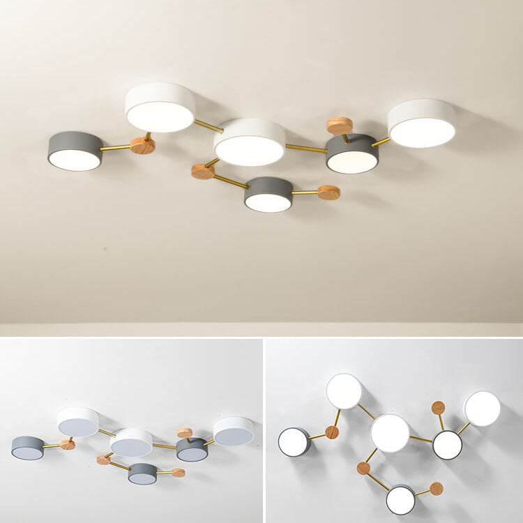 Modułowa nowoczesna lampa sufitowa LED z drewna i akrylu w prostym designie