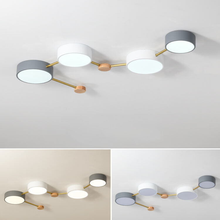 Modułowa nowoczesna lampa sufitowa LED z drewna i akrylu w prostym designie