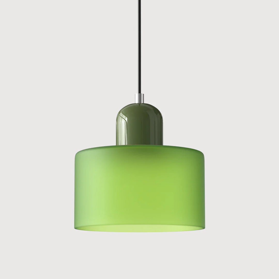 Stylish Retro Pendant Lamp with Orange Glass Shade and Green Top