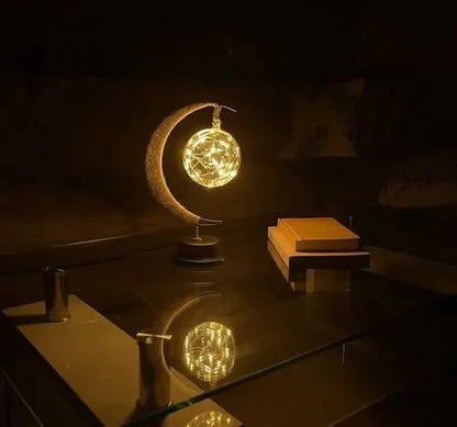 Elegancka Klimatyczna Lampa Stołowa LED ze Szkła w Kształcie Księżyca z Ciepłym Światłem