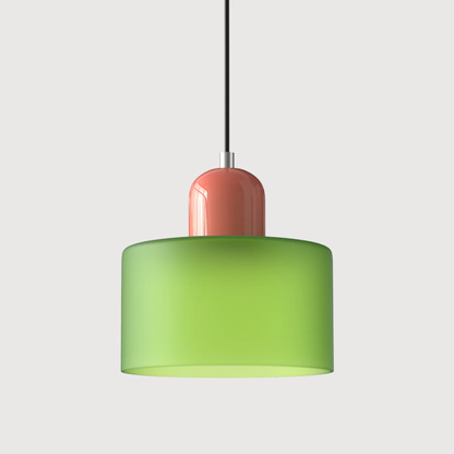 Stylish Retro Pendant Lamp with Orange Glass Shade and Green Top