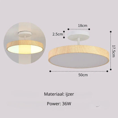 Lampa Sufitowa w Stylu Skandynawskim z Efektem Drewna i Złotą Ramą