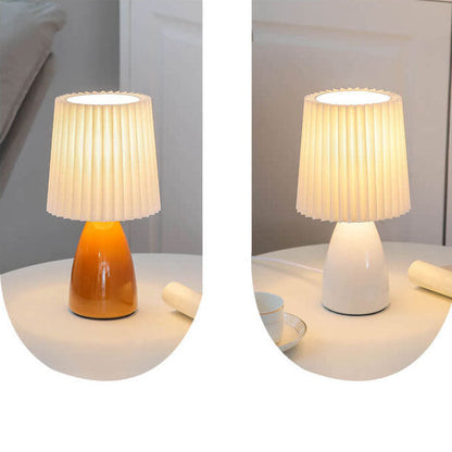 Skandynawska szklana lampa stołowa z abażurem z tkaniny – 3-kolorowe ściemnialne światło
