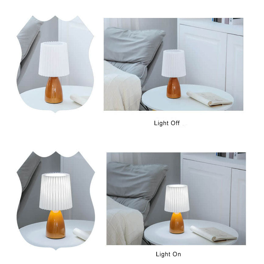 Skandynawska szklana lampa stołowa z abażurem z tkaniny – 3-kolorowe ściemnialne światło