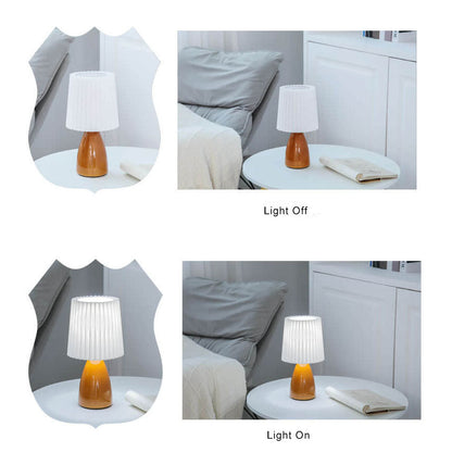 Skandynawska szklana lampa stołowa z abażurem z tkaniny – 3-kolorowe ściemnialne światło