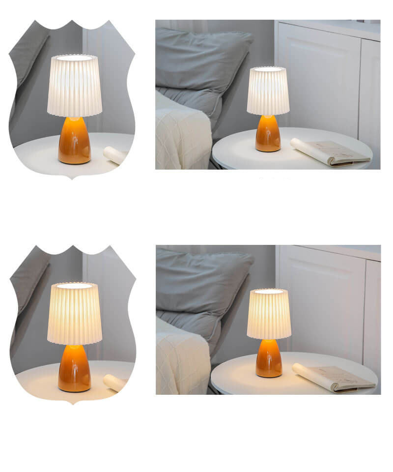 Skandynawska szklana lampa stołowa z abażurem z tkaniny – 3-kolorowe ściemnialne światło