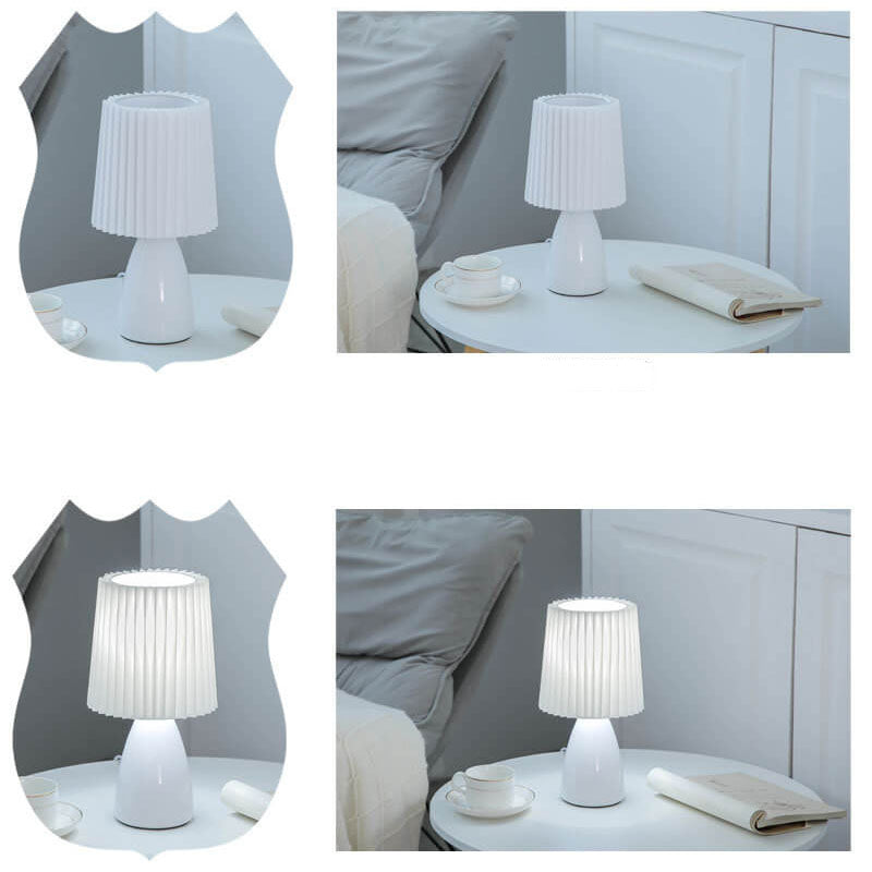 Skandynawska szklana lampa stołowa z abażurem z tkaniny – 3-kolorowe ściemnialne światło