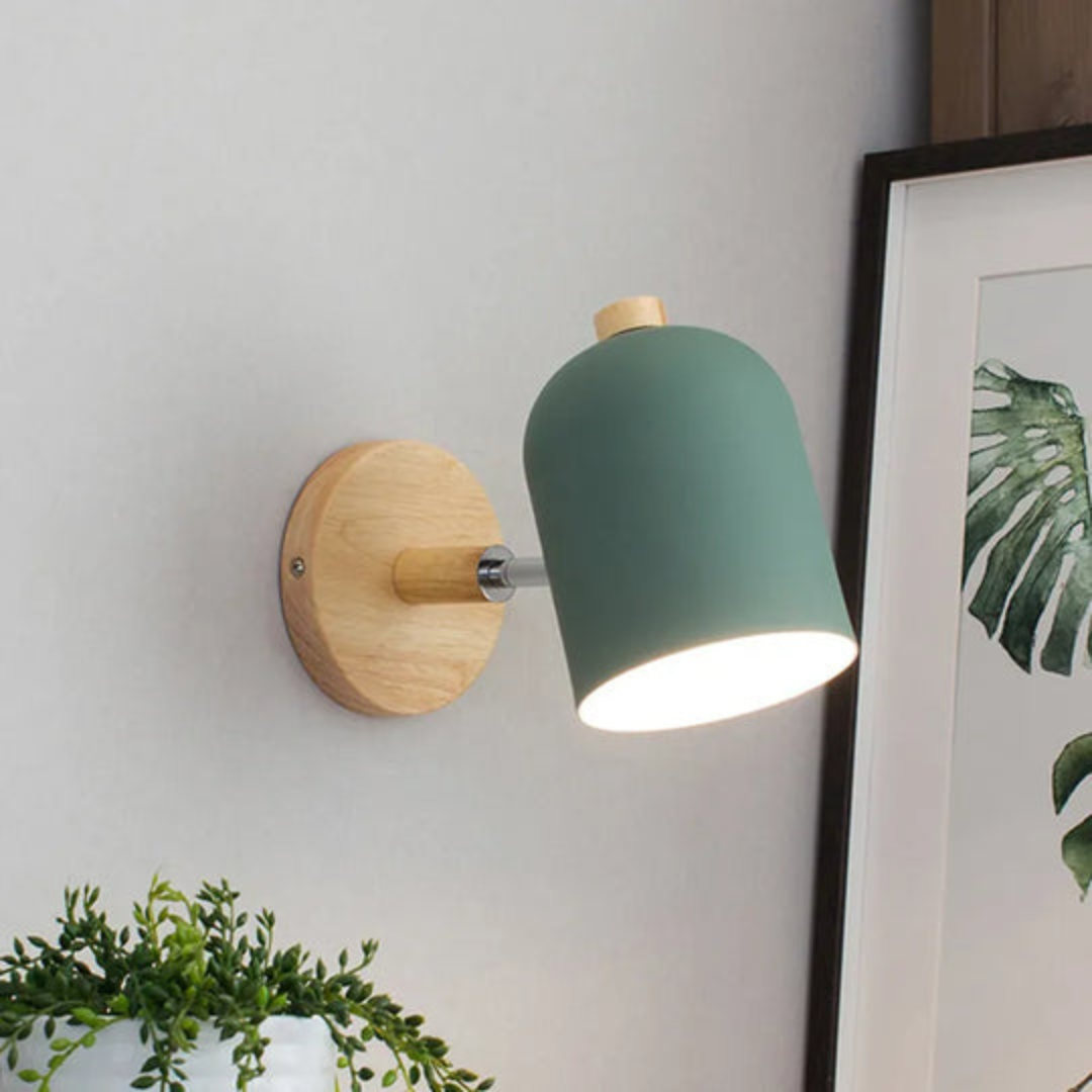 Scandinavian wooden LED wall lamp with warm light and pastel design