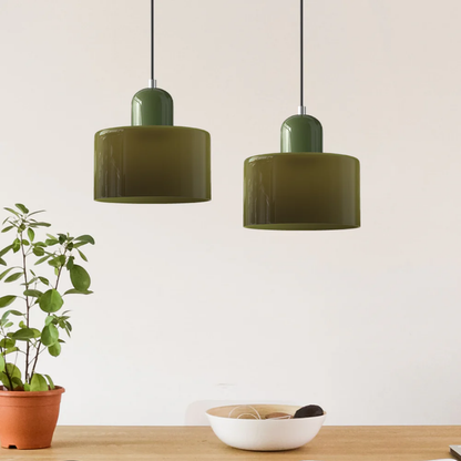 Stylish Retro Pendant Lamp with Orange Glass Shade and Green Top