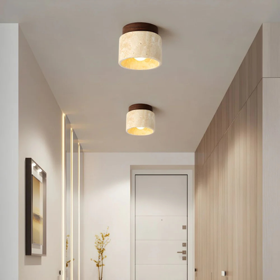 Lampa sufitowa z marmuru i drewna w japońskim stylu
