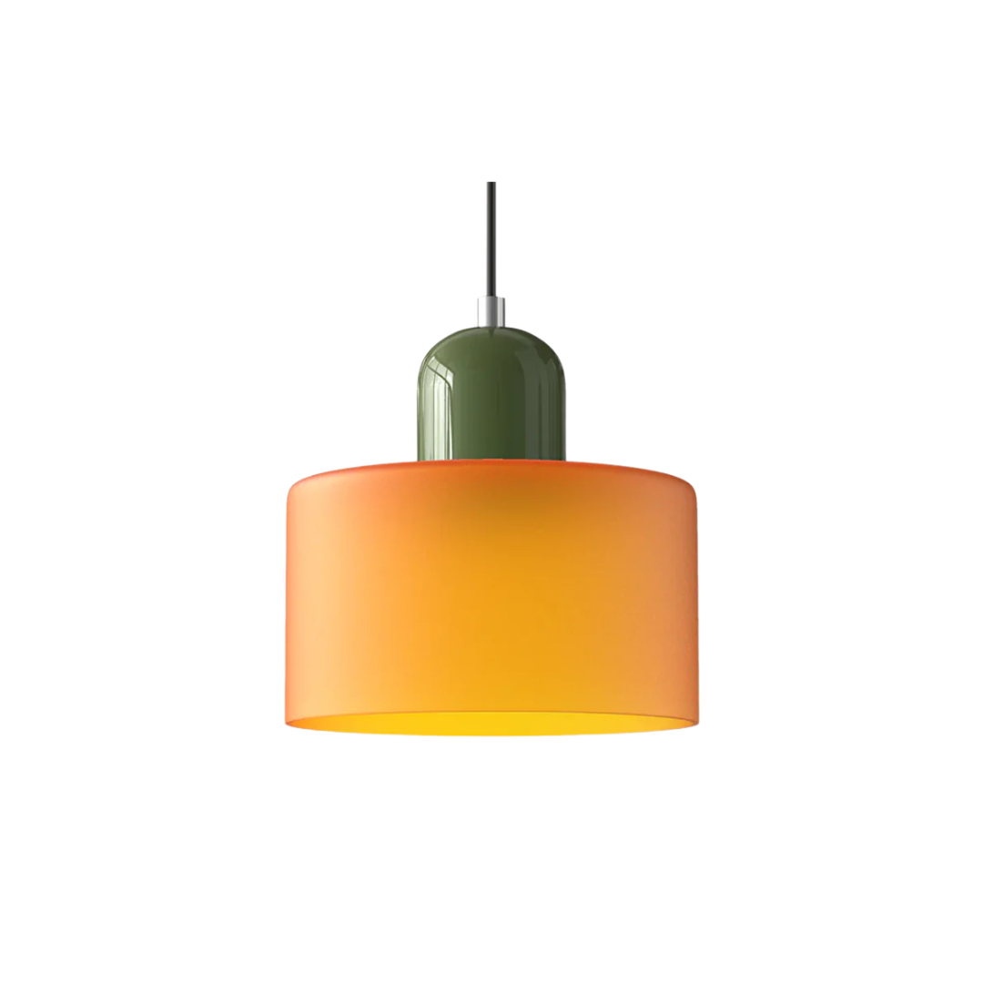 Stylish Retro Pendant Lamp with Orange Glass Shade and Green Top