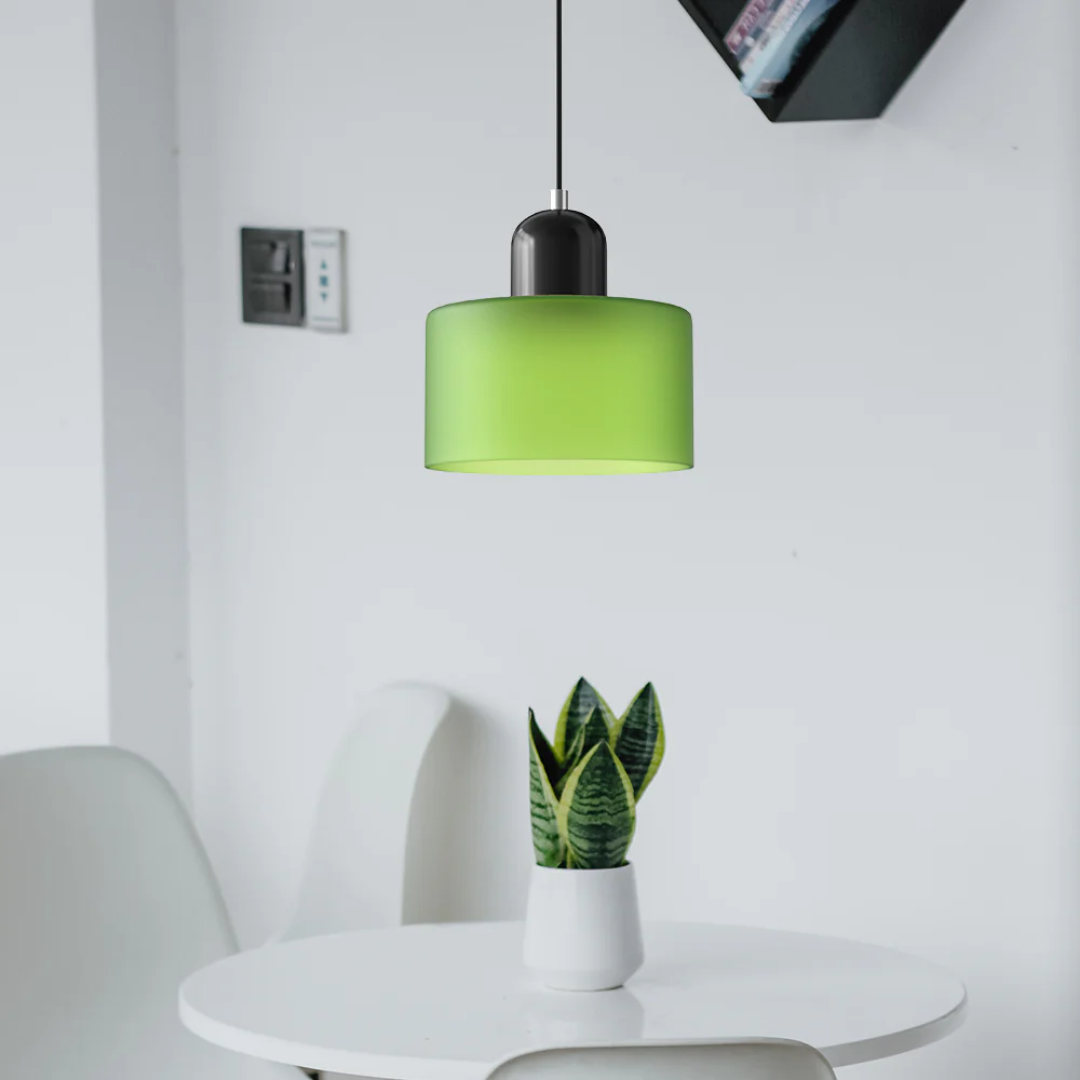 Stylish Retro Pendant Lamp with Orange Glass Shade and Green Top