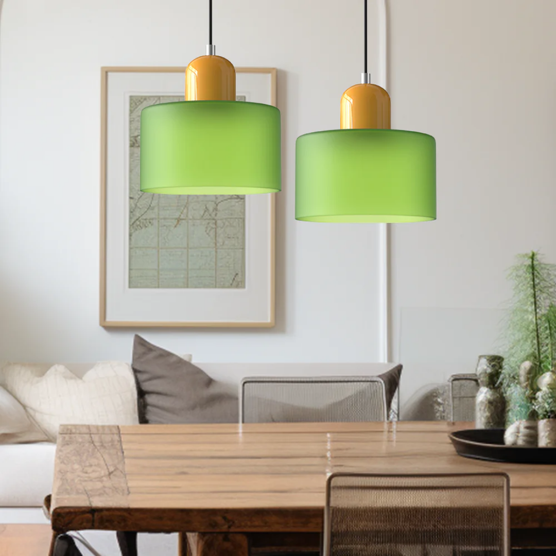 Stylish Retro Pendant Lamp with Orange Glass Shade and Green Top