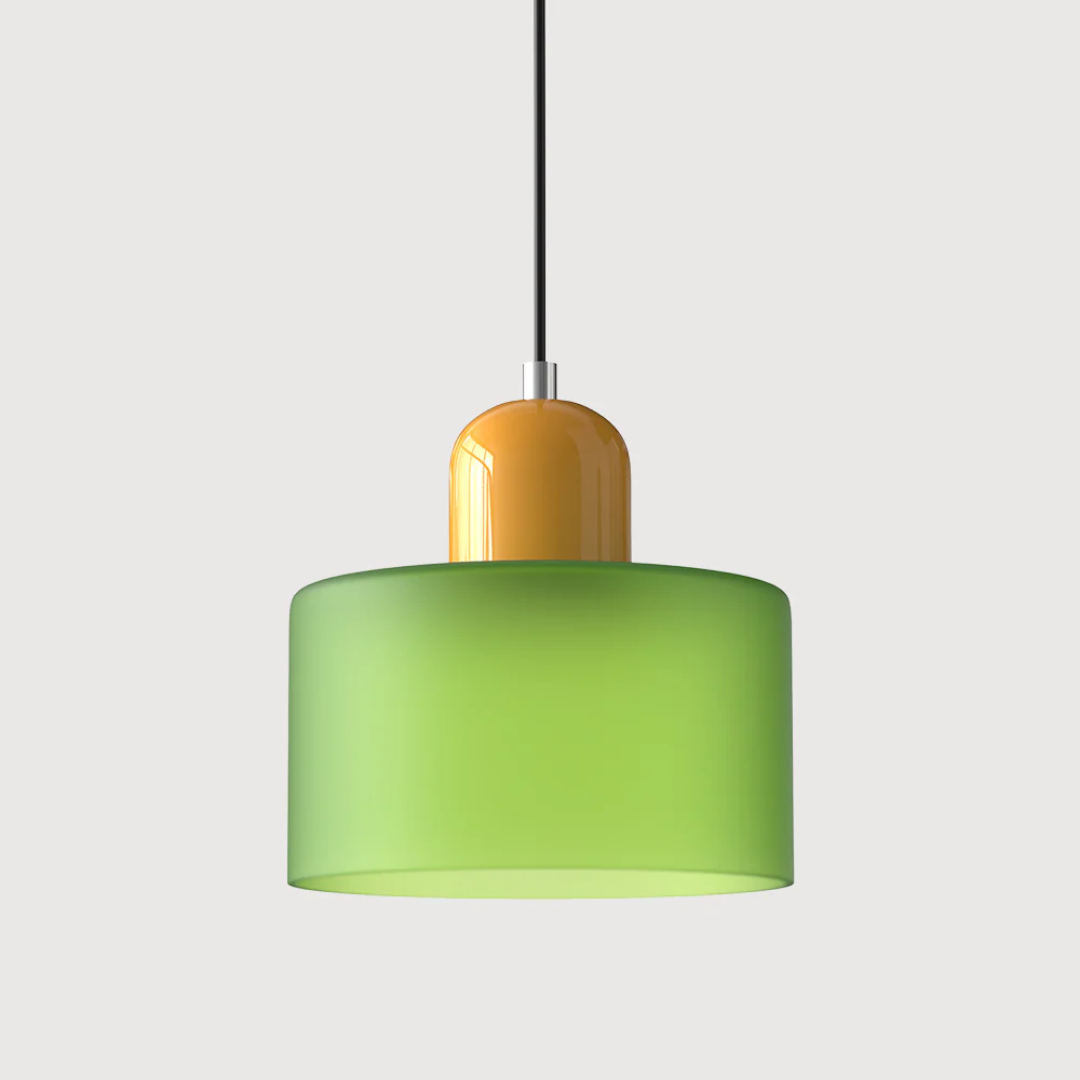 Stylish Retro Pendant Lamp with Orange Glass Shade and Green Top