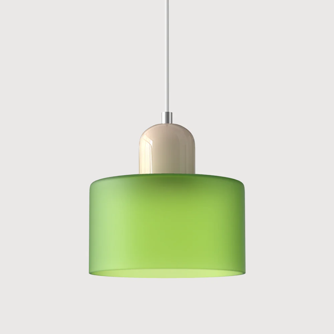 Stylish Retro Pendant Lamp with Orange Glass Shade and Green Top