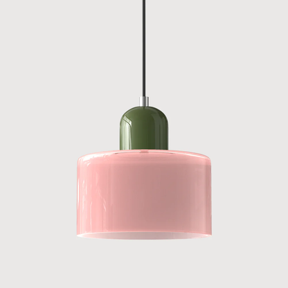 Stylish Retro Pendant Lamp with Orange Glass Shade and Green Top