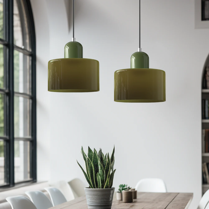 Stylish Retro Pendant Lamp with Orange Glass Shade and Green Top