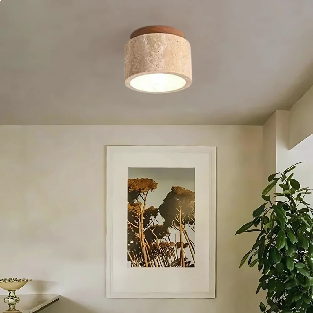 Lampa sufitowa z marmuru i drewna w japońskim stylu
