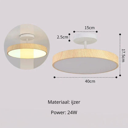 Lampa Sufitowa w Stylu Skandynawskim z Efektem Drewna i Złotą Ramą