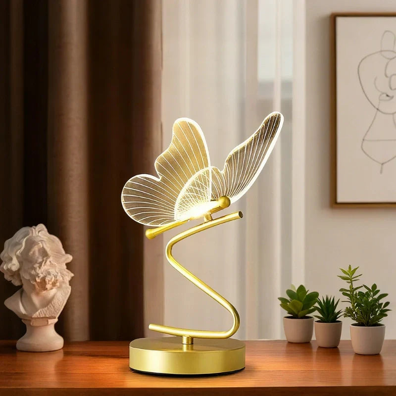Stylowa Bezprzewodowa Lampa Stołowa – Motylkowy Design z 3 Kolorami Światła