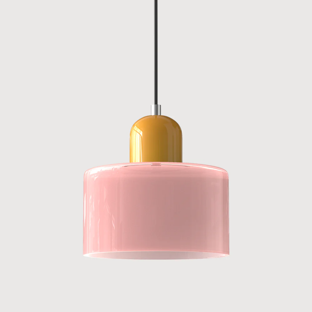 Stylish Retro Pendant Lamp with Orange Glass Shade and Green Top