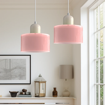 Stylish Retro Pendant Lamp with Orange Glass Shade and Green Top
