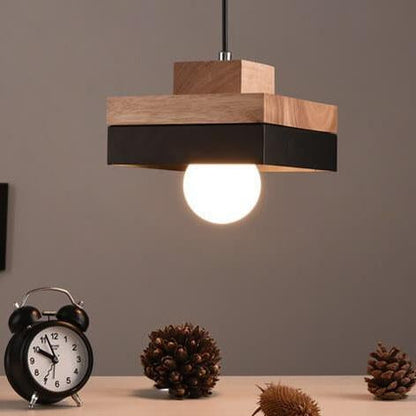 Nowoczesna Lampa Wisząca Metalowo-Drewniana – Czarna lub Biała z Regulowanym Przewodem