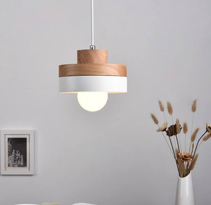 Nowoczesna Lampa Wisząca Metalowo-Drewniana – Czarna lub Biała z Regulowanym Przewodem